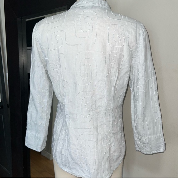DAVID BROOKS Grayish Blue 100% Linen Embroidered 3/4 Sleeve Shirt Medium - Picture 3 of 9